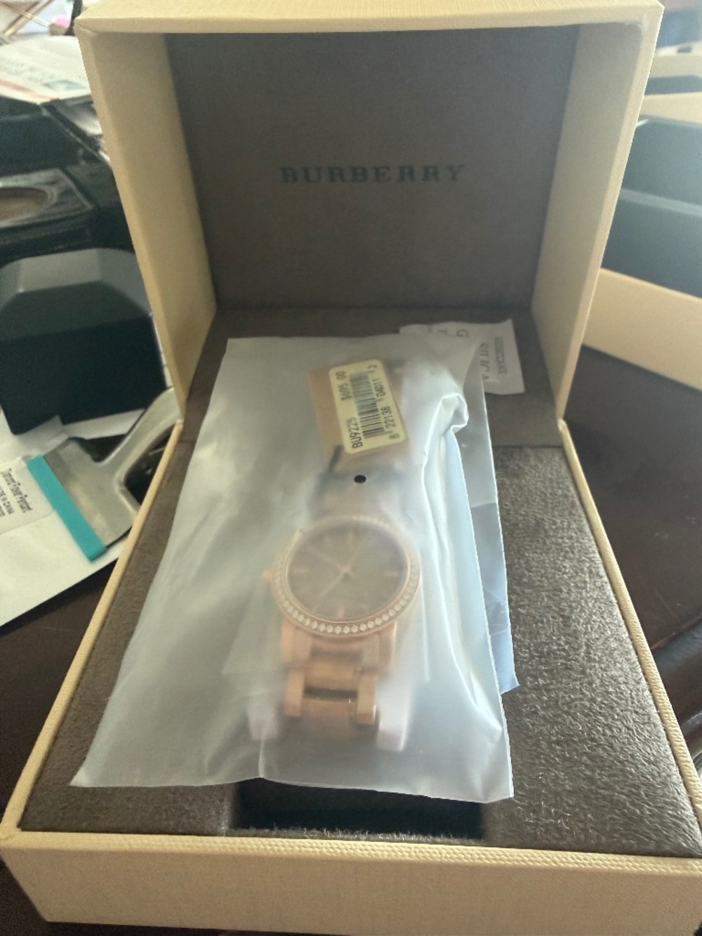 NWT-Burberry Rose Gold City Watch w Crystal Bezel